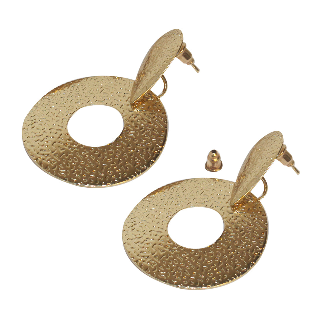 CONTEMPORARY OVERSIZED TEXTURED GOLD-TONED CIRCULAR DROP EARRINGS