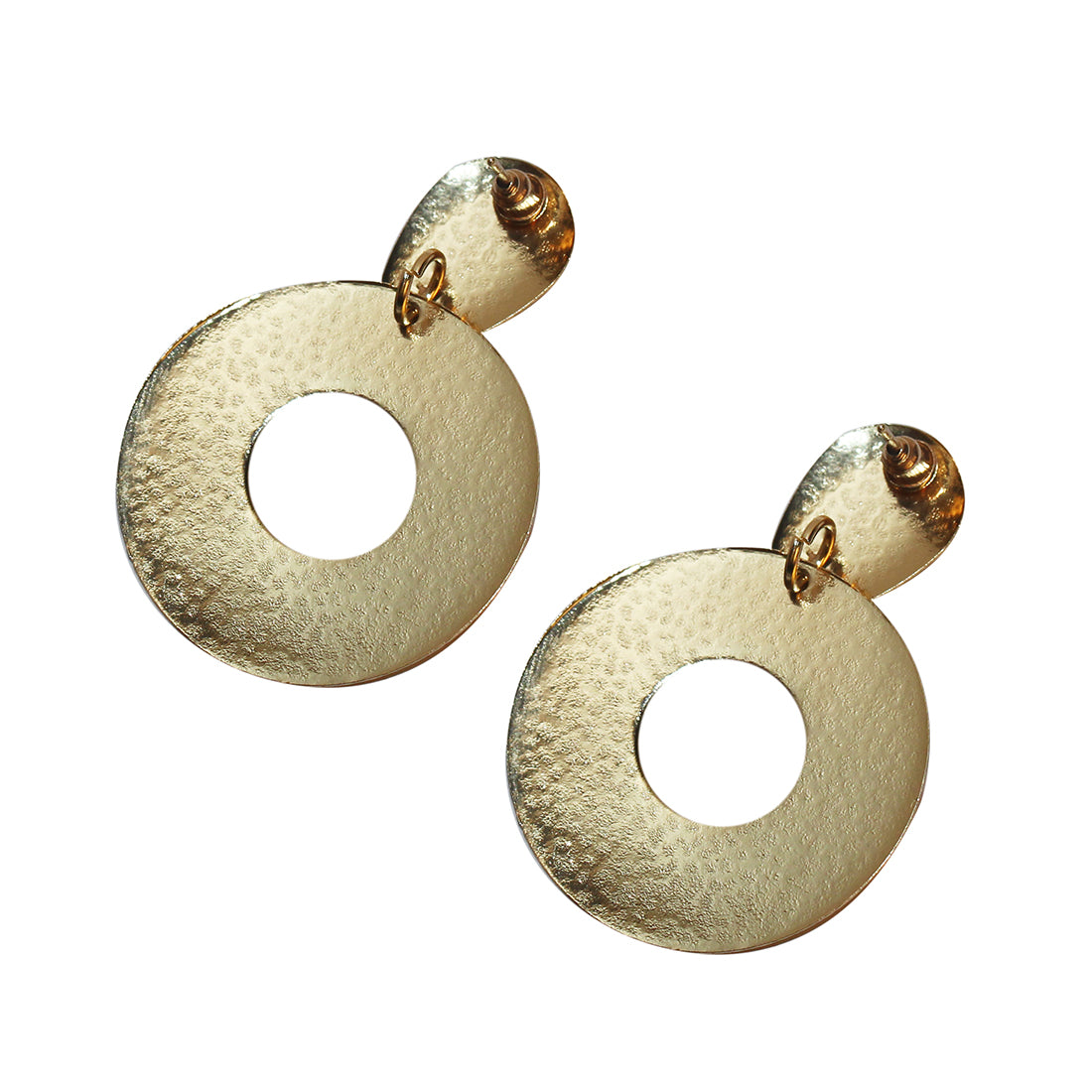 CONTEMPORARY OVERSIZED TEXTURED GOLD-TONED CIRCULAR DROP EARRINGS