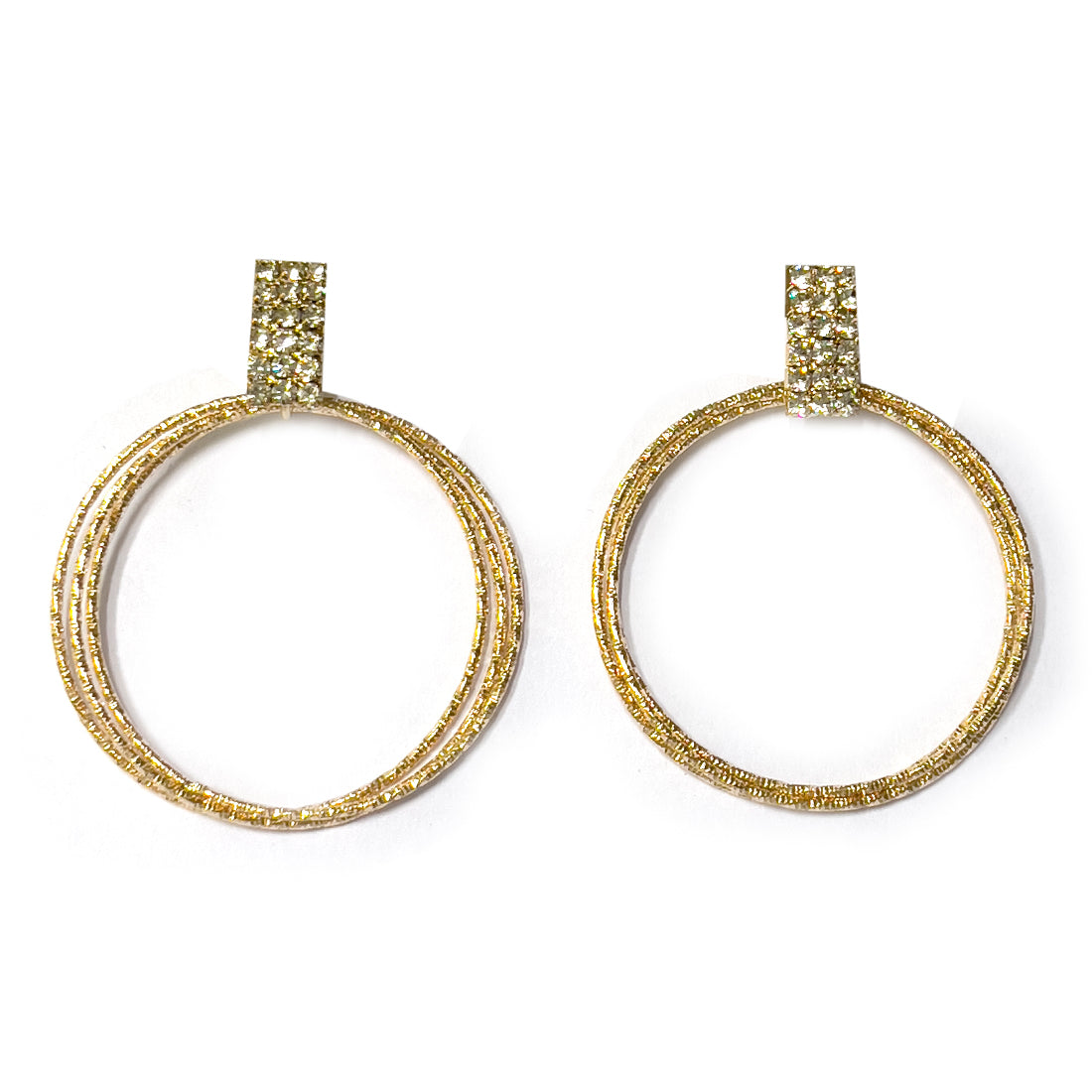 Ayesha Contemporary Diamante Studded Bar & Metallic Circular Drop Earrings