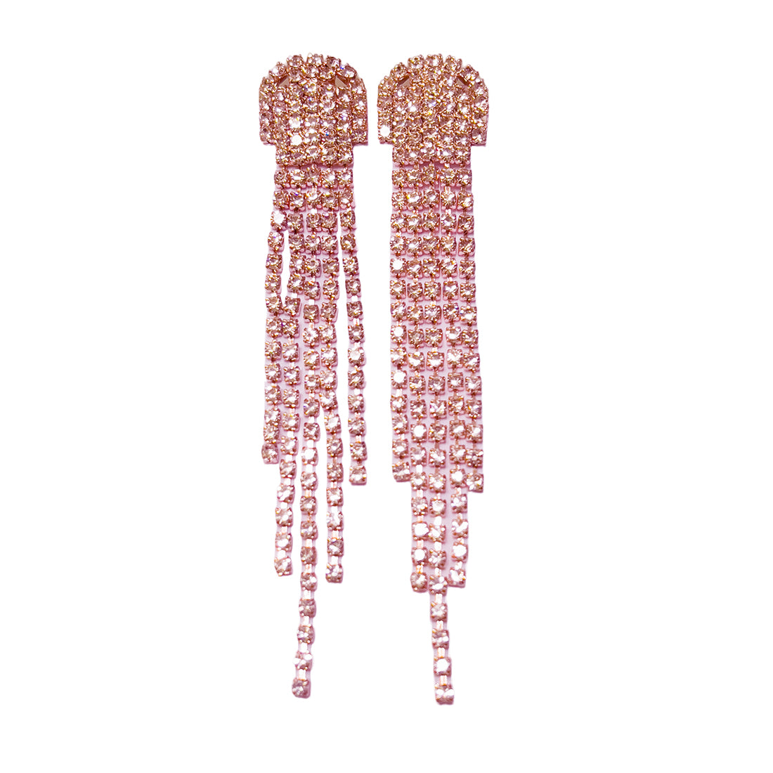 Ayesha Contemporary White Diamante Crystal Studded Rose Gold-Toned Long Tassel Drop Earrings