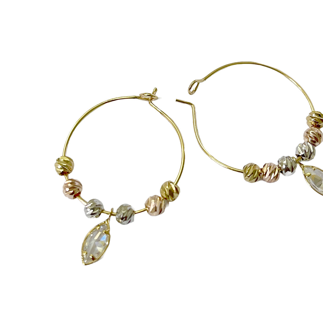 Set Of 2 Boho Gold & Silver Beaded Hoop Earrings