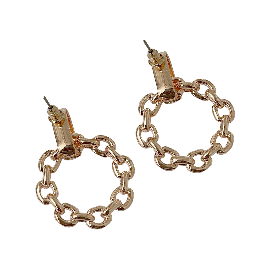 STATEMENT CHAIN-LINK ROSE GOLD-TONED CIRCULAR DROP EARRINGS