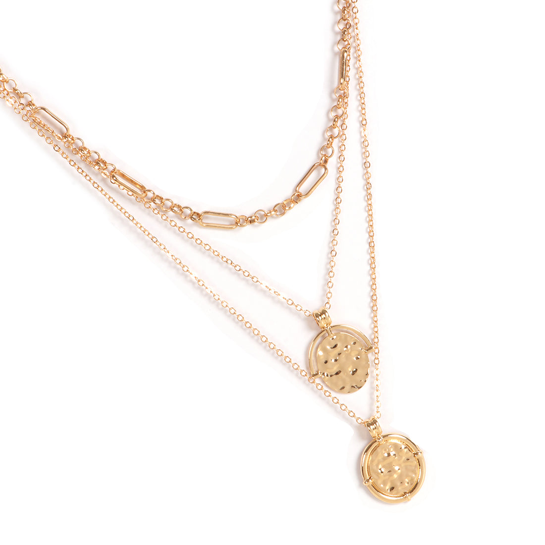 CHUNKY COIN PENDANT CHAIN-LINK STATEMENT GOLD-TONED LAYERED NECKLACE