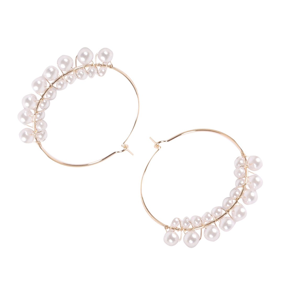 OVERSIZED PEARL STUDDED GOLD-TONED CIRCULAR HOOP EARRINGS