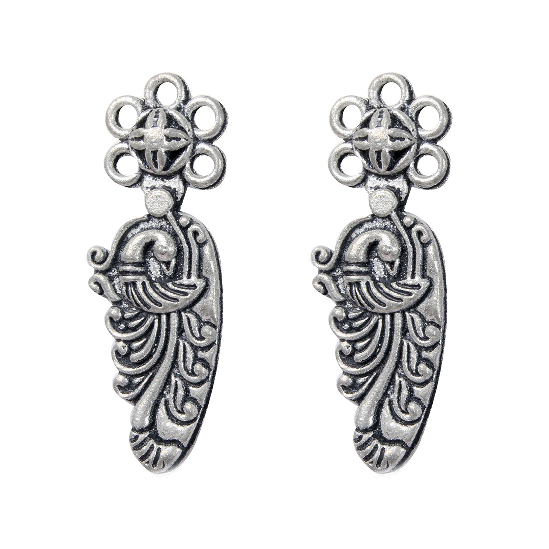 Set of Two Oxidized Silver-Toned Jhumka & Dangler Drop Earrings