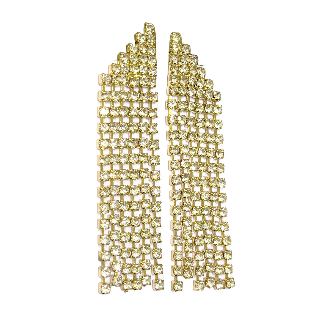 Ayesha Contemporary White Diamante Crystal Studded Gold-Toned Triangular Tassel Drop Earrings