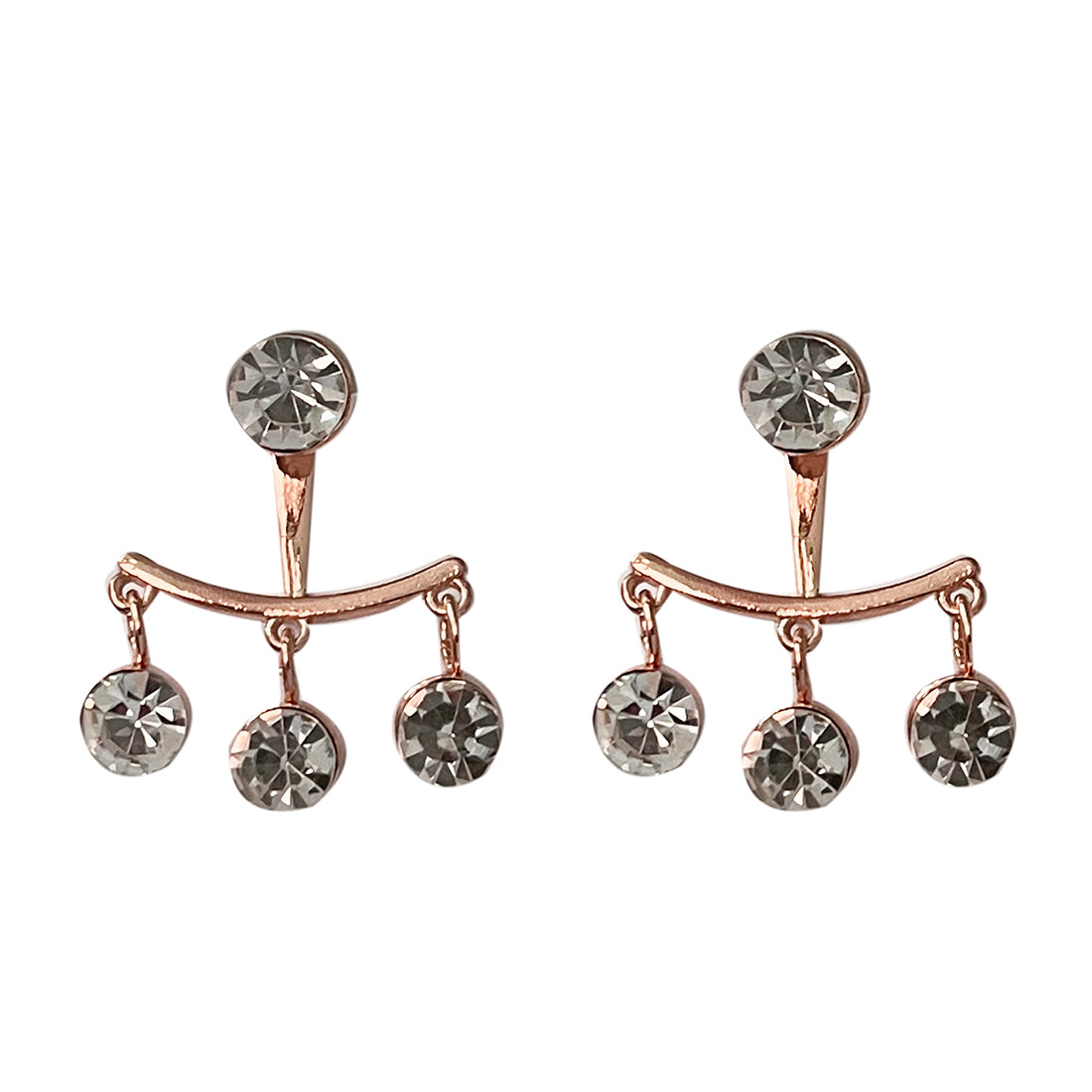 CONTEMPORARY WHITE DIAMANTE CRYSTAL STUDDED ROSE GOLD-TONED SHORT DROP EARRINGS