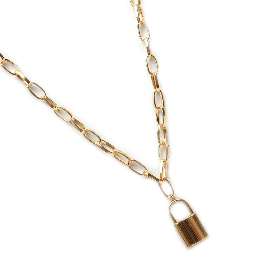 Chunky Chain-Link Gold-Toned Lock Pendant Necklace & Bracelet Set