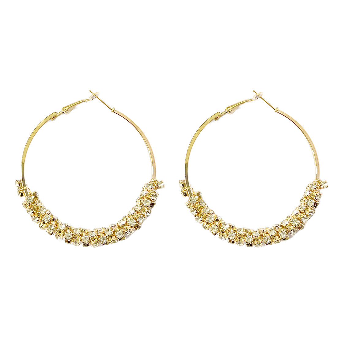 Ayesha Trendy Gold-Toned Rhinestone Studded Oversized Hoop Earrings