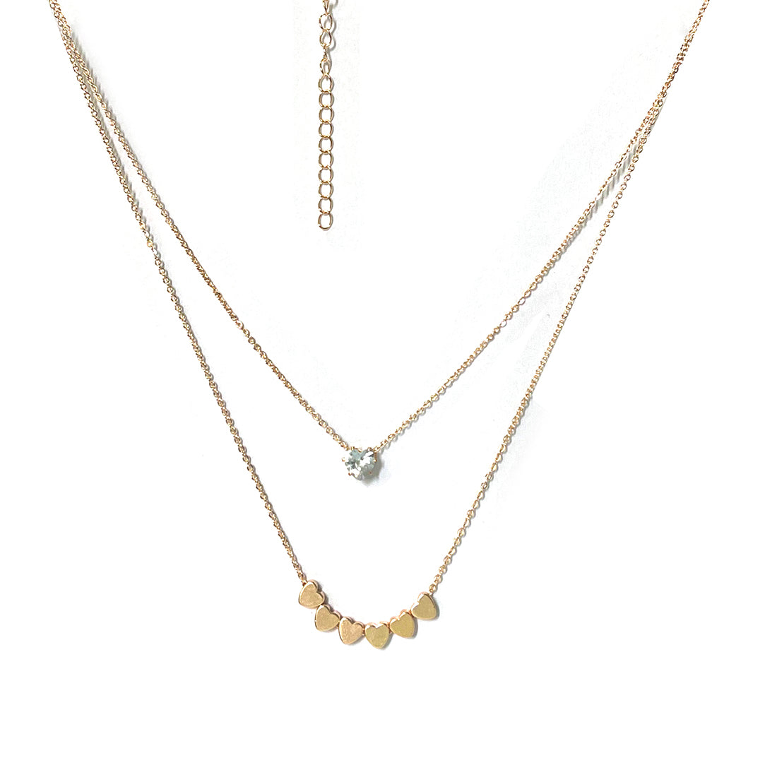 Diamante Pendant & Metallic Heart Pendants Gold-Toned Layered Necklace