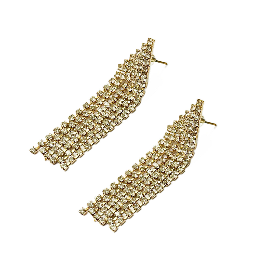 Ayesha Contemporary White Diamante Crystal Studded Gold-Toned Triangular Tassel Drop Earrings