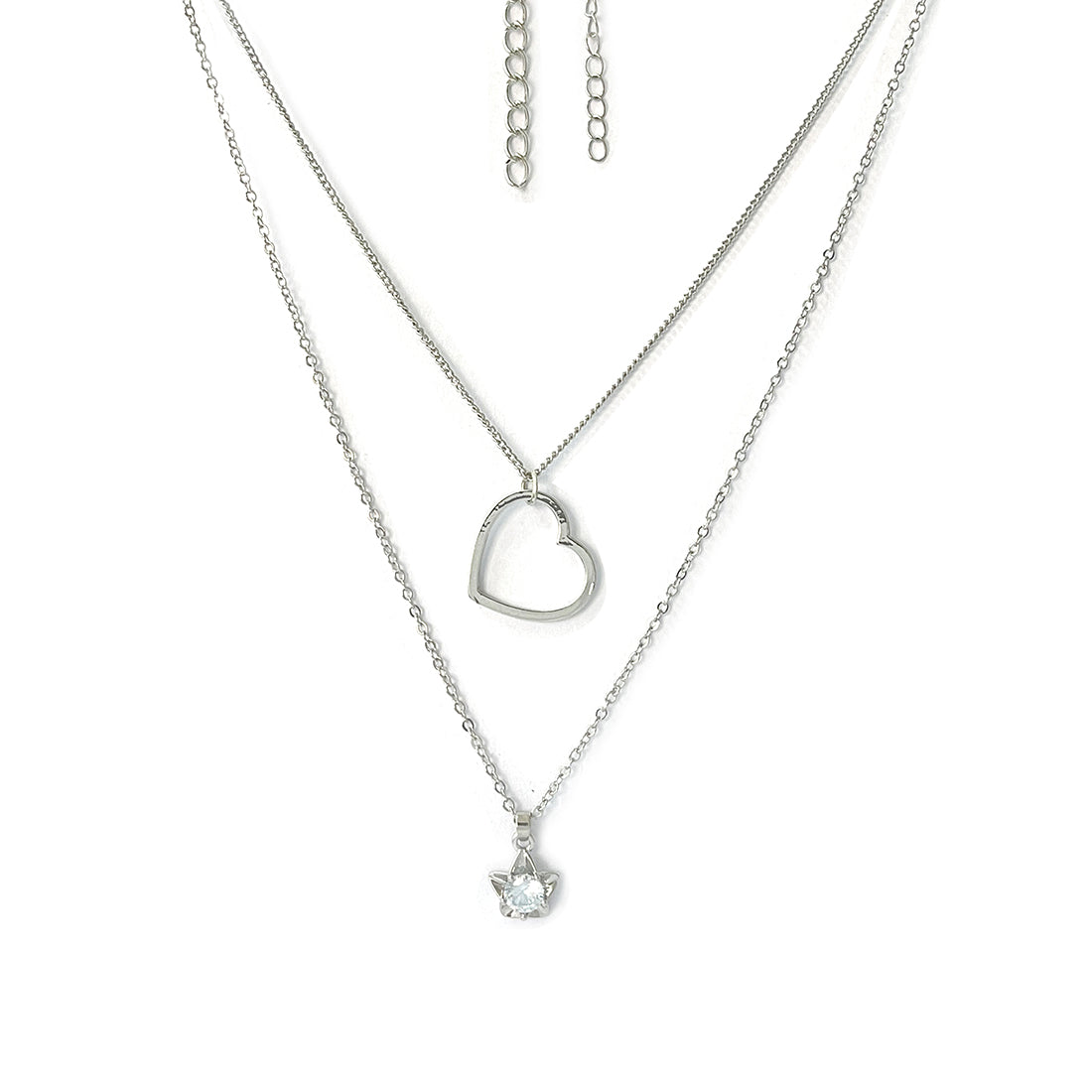 Set Of Two Heart & Star Mini Pendant Silver-Toned Dainty Necklace