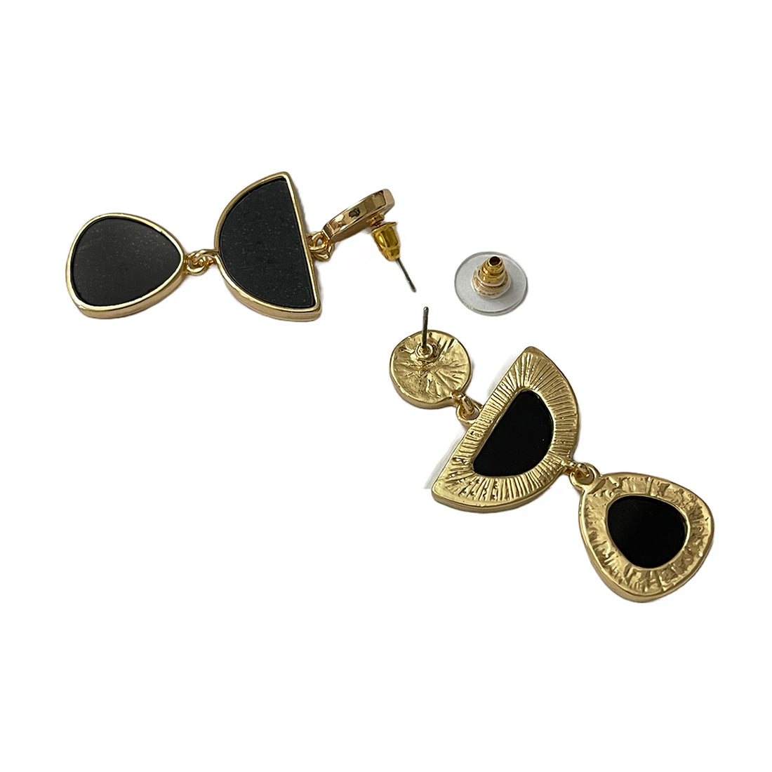 Organic Black Acrylic Gold-Toned Triple Drop Earrings