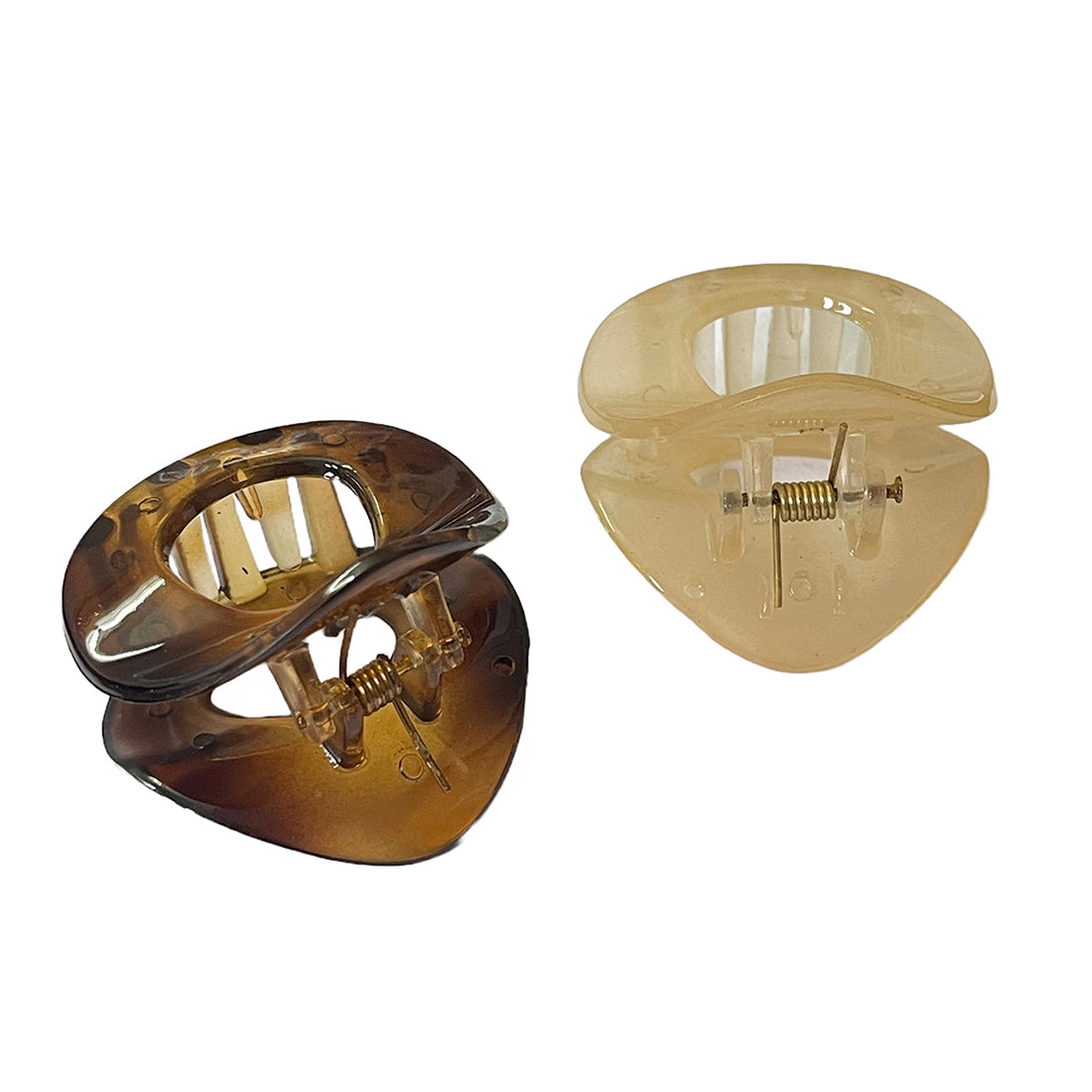 Set Of Two Classic Brown & Beige Translucent Claw Clutch Clips