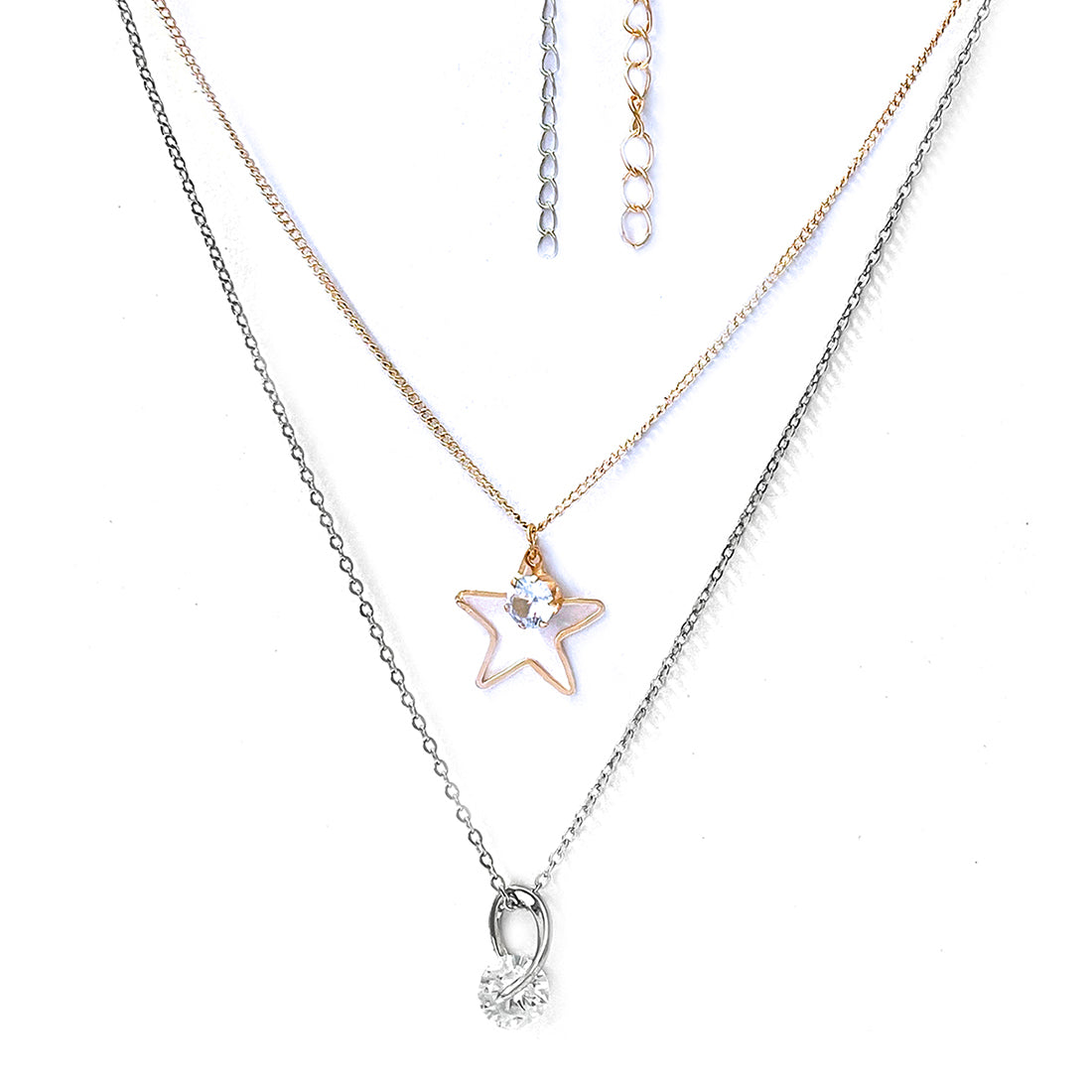 Set Of Two Stud & Star Mini Pendant Silver & Rose Gold-Toned Dainty Necklaces