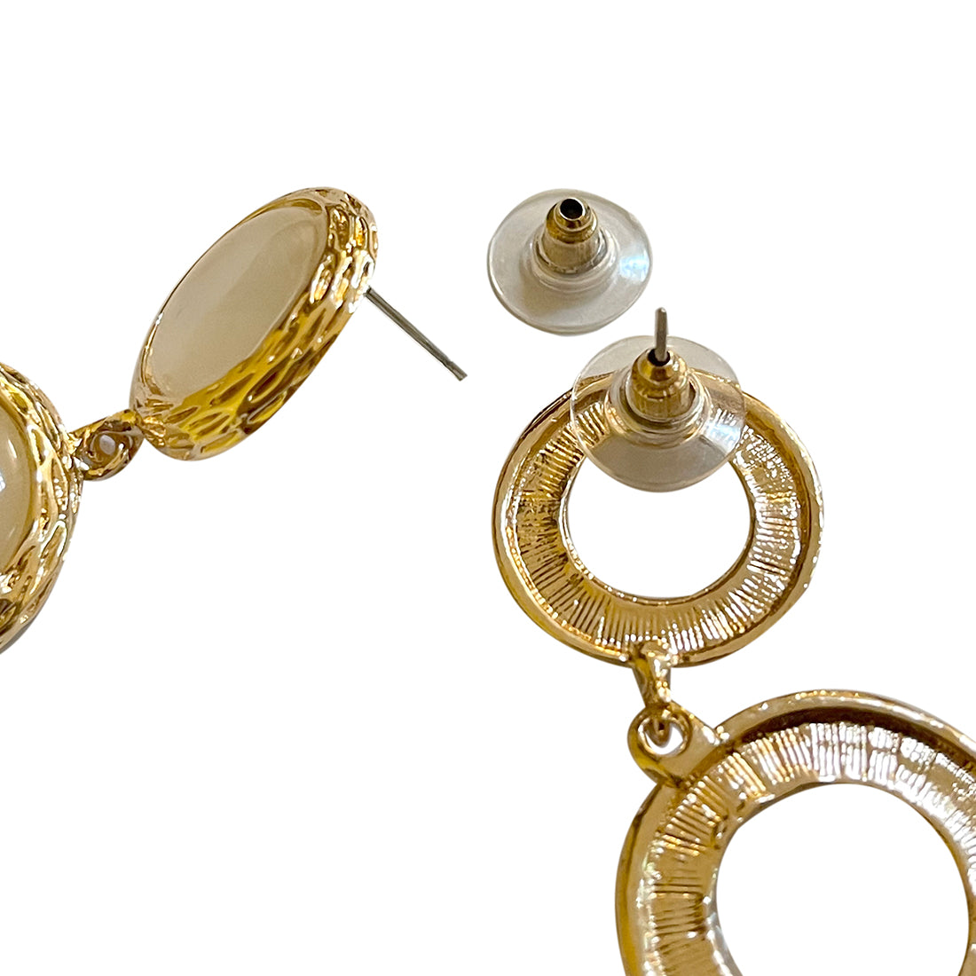 CHUNKY BOLD STONE STUDDED OVERSIZED GOLD-TONED DOUBLE DROP EARRINGS