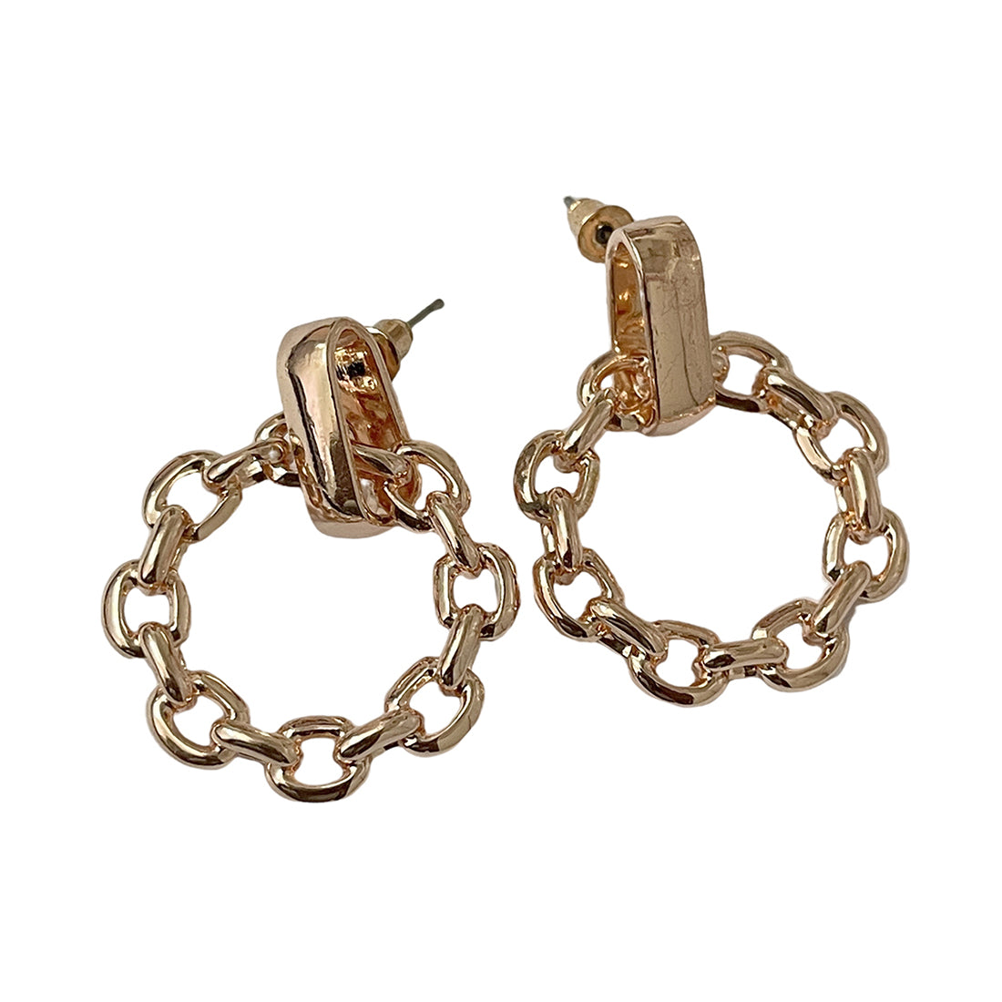 STATEMENT CHAIN-LINK ROSE GOLD-TONED CIRCULAR DROP EARRINGS