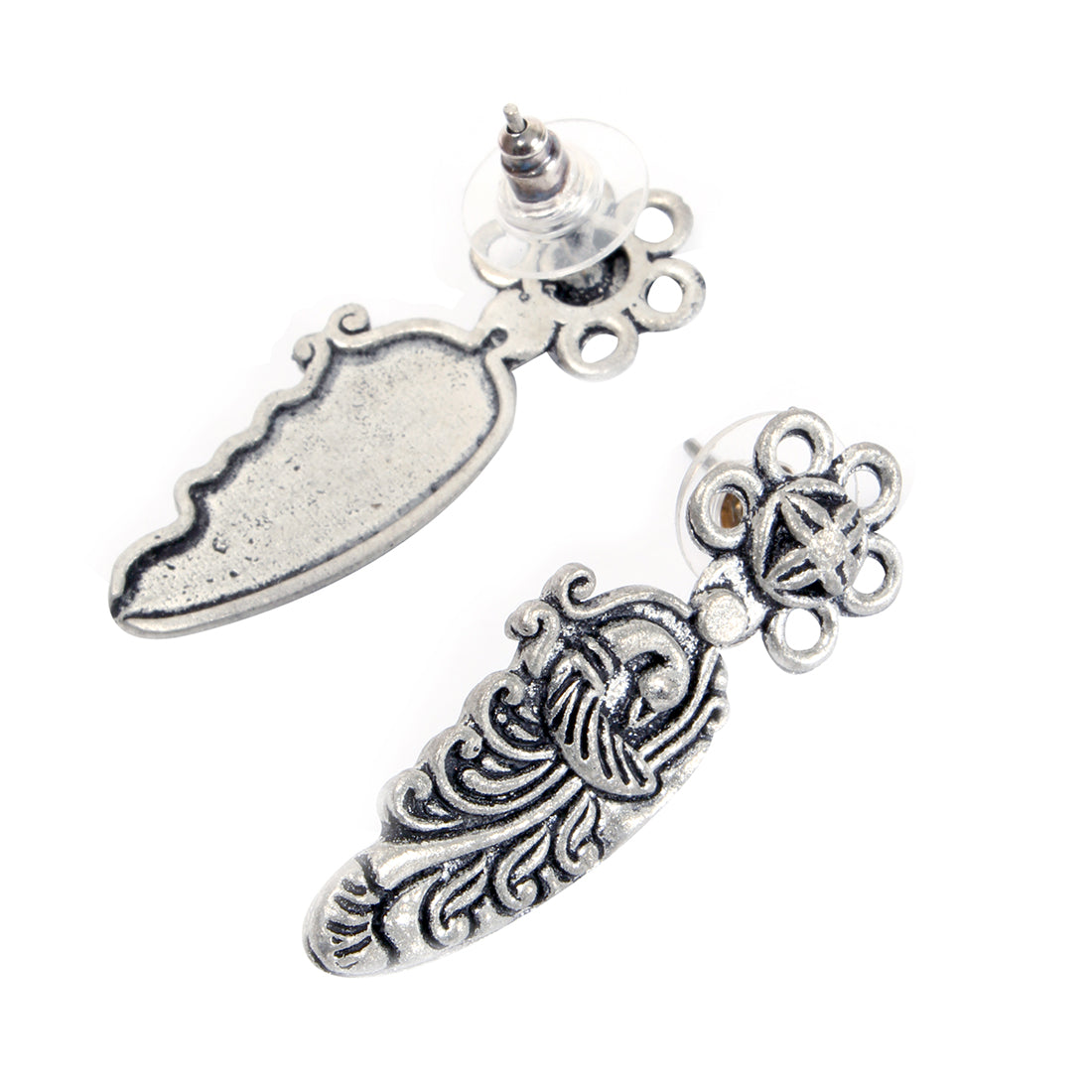 Set of Two Oxidized Silver-Toned Jhumka & Dangler Drop Earrings