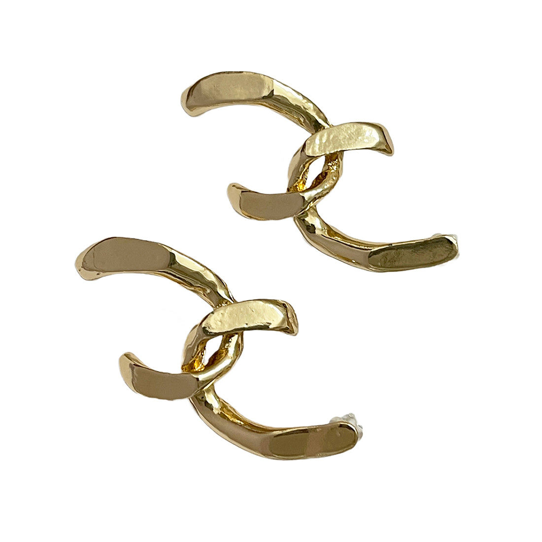 Chain Link Gold-Toned Chunky Oversized Hammered Stud Earrings