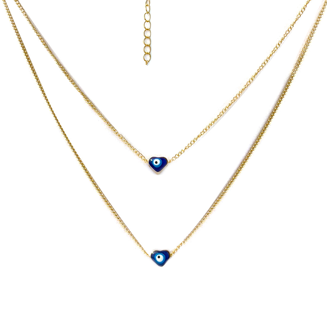 Evil Eye Mini Heart Pendant Beaded Gold-Toned Dainty Layered Necklace