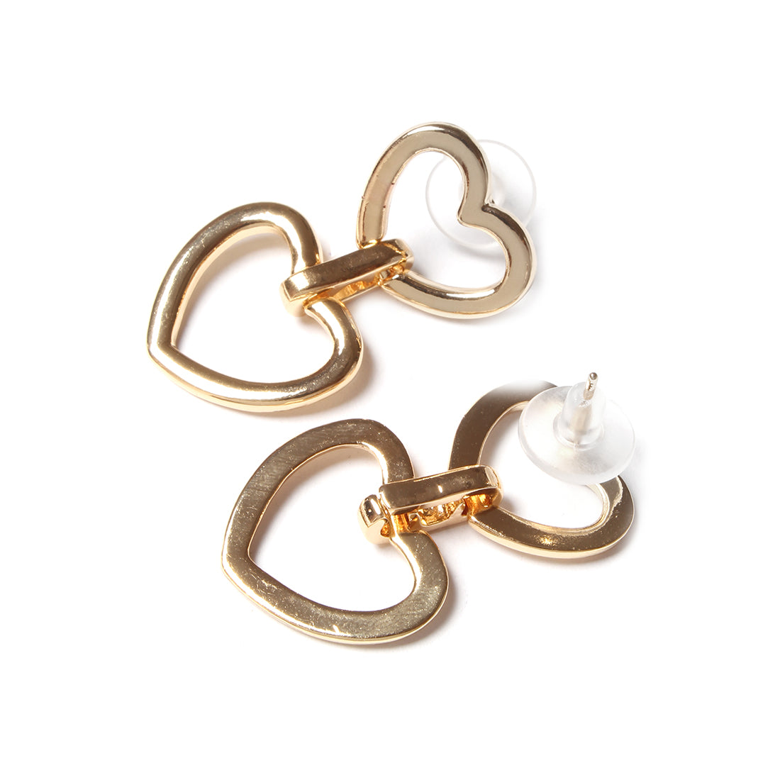CONTEMPORARY HEART GOLD-TONED DOUBLE DROP EARRINGS