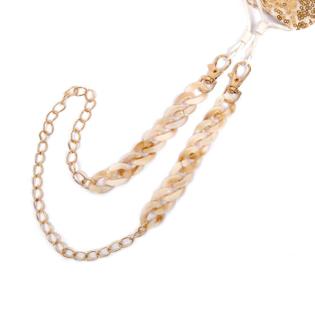 METALLIC GOLD-TONED CHAIN-LINK MARBLE BEIGE ACRYLIC MASK CHAIN OR SUNGLASS CHAIN