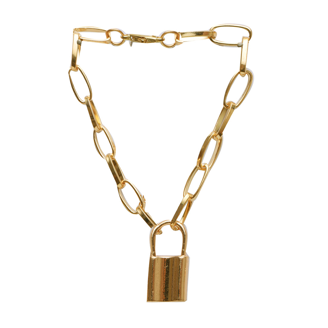 Chunky Chain-Link Gold-Toned Lock Pendant Necklace & Bracelet Set