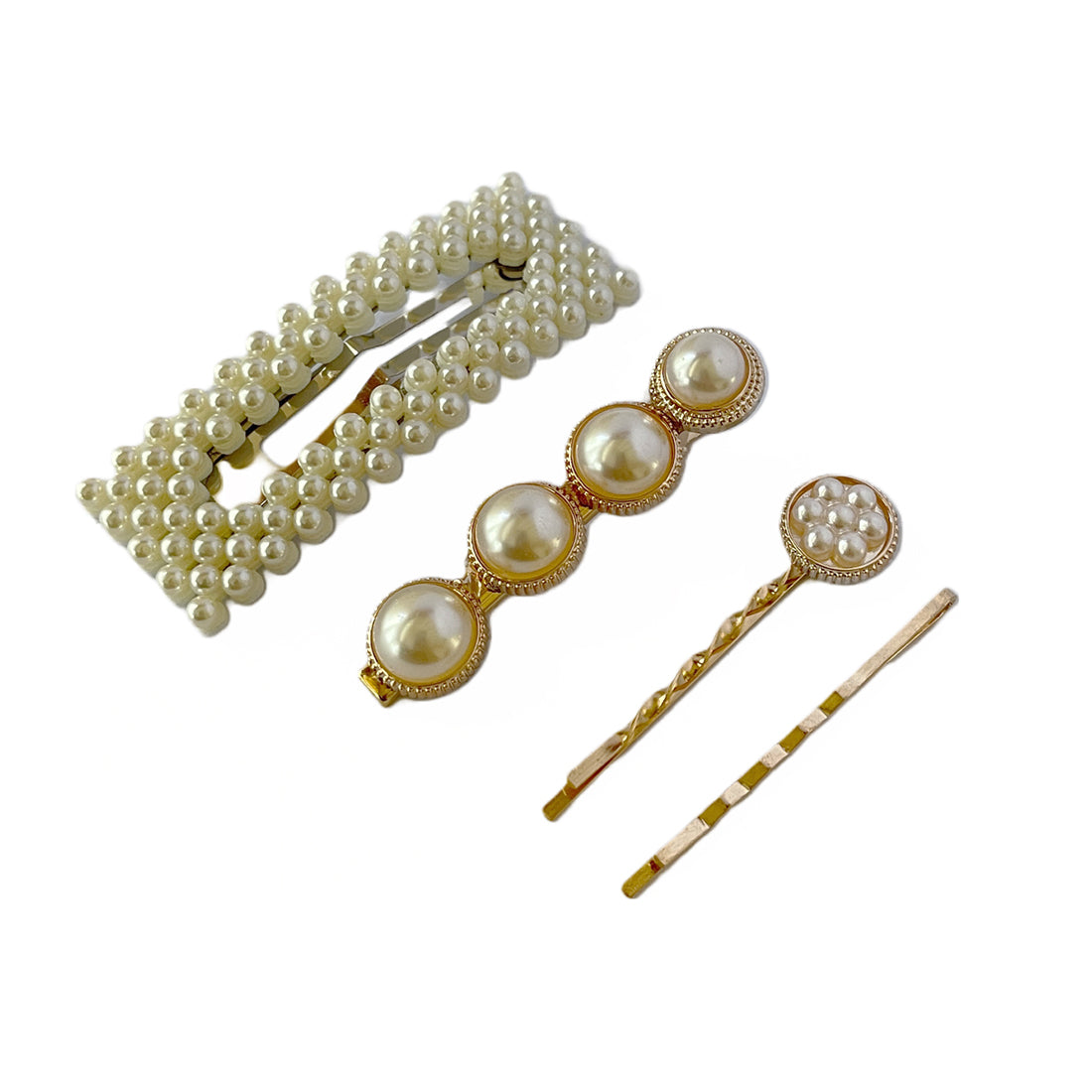 Set Of Four Statement Rose Gold-Toned Pearl Studded Hairclips