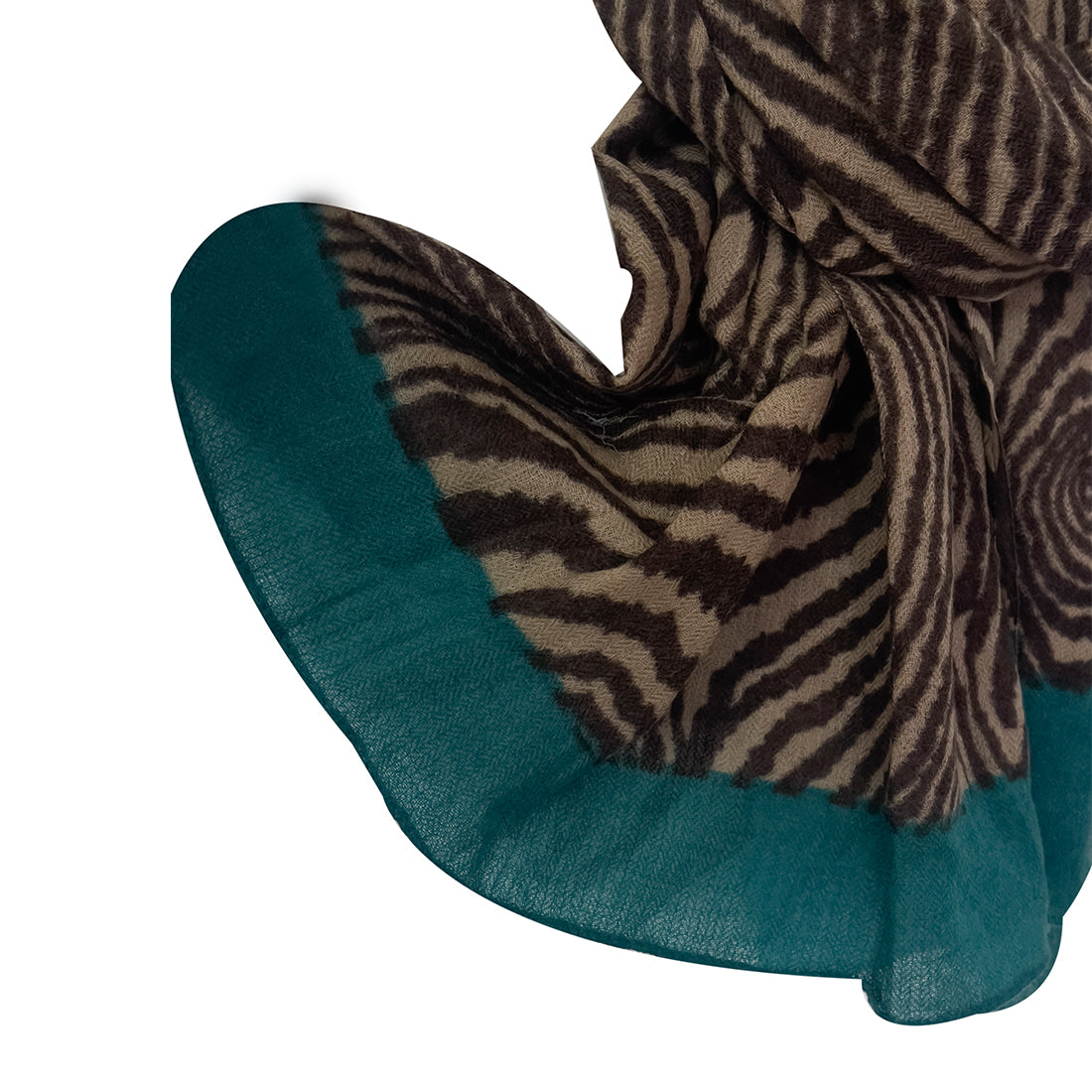 Contemporary Brown & Teal Abstract Printed Acrylic Winter Scarf