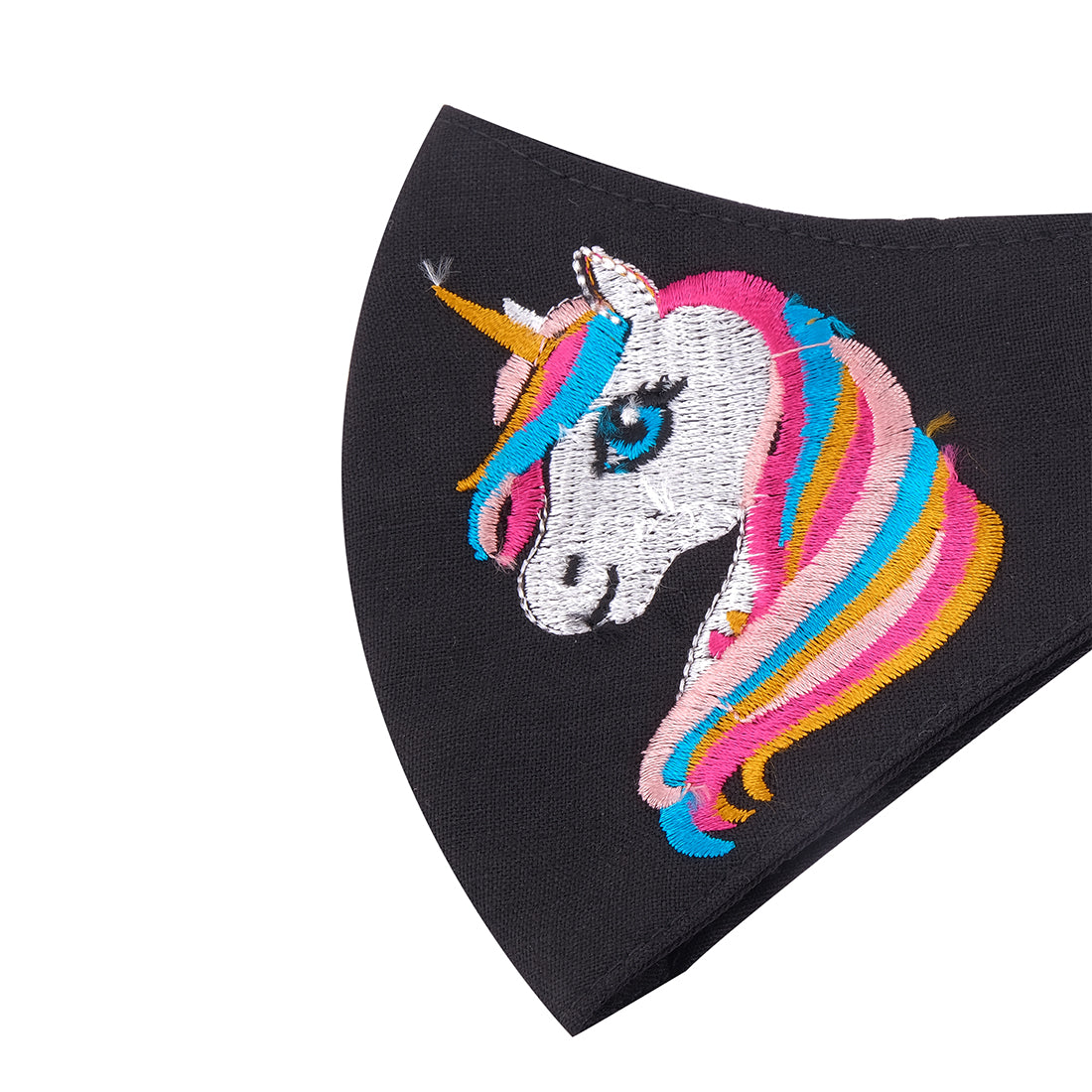 MULTICOLOR UNICORN & STARS EMBROIDERED BLACK CLOTH MASK