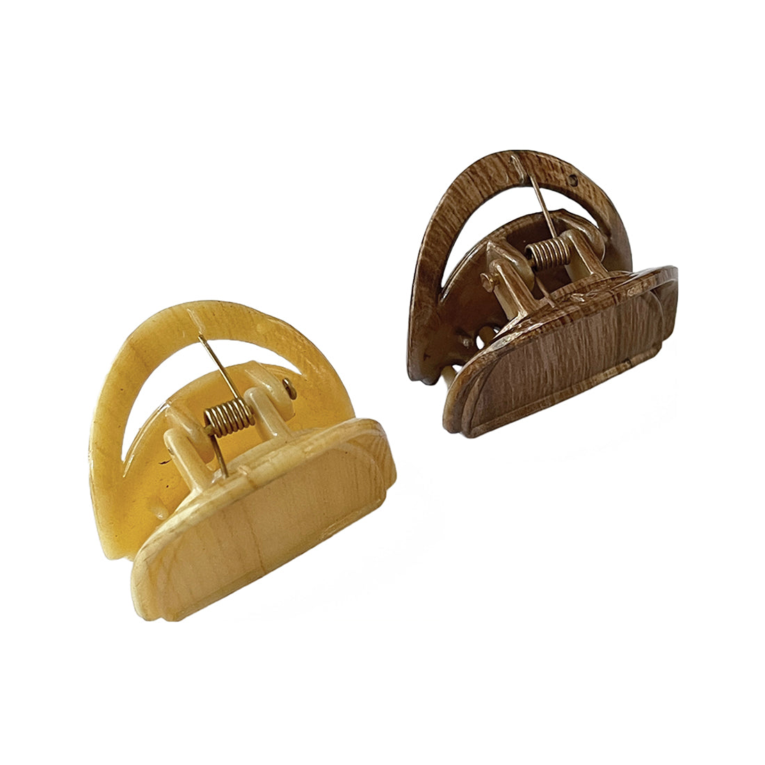 Set of Two Classic Brown & Beige Wood Pattern Claw Clutch Clips