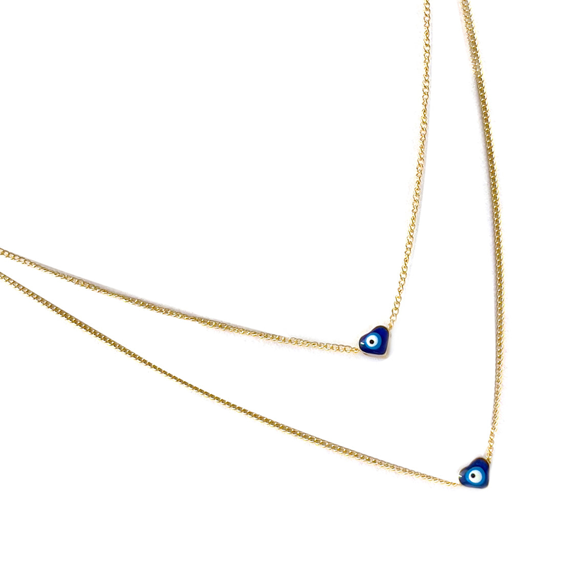 Evil Eye Mini Heart Pendant Beaded Gold-Toned Dainty Layered Necklace