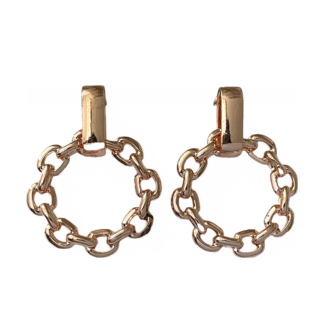 STATEMENT CHAIN-LINK ROSE GOLD-TONED CIRCULAR DROP EARRINGS