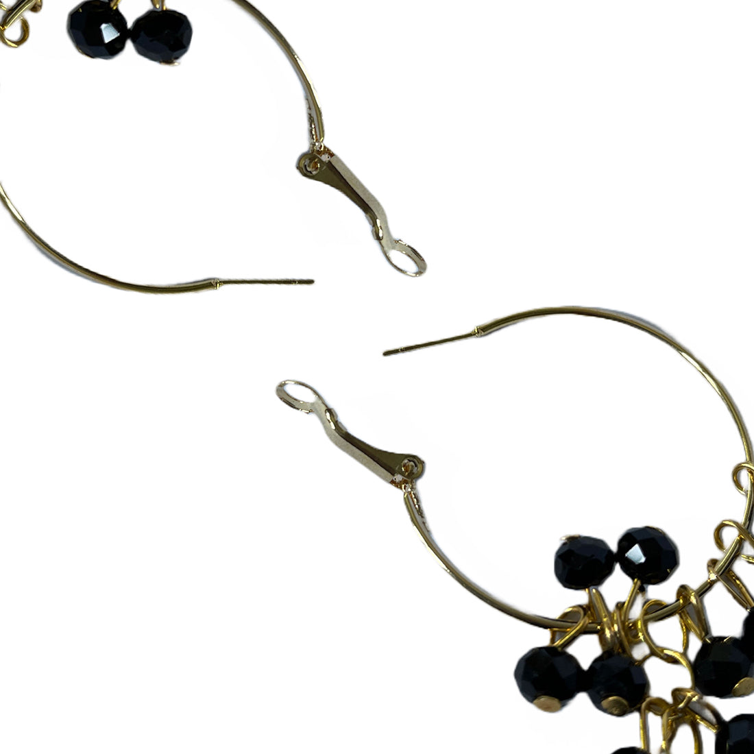 Oversized Black Stone Drop Gold-Toned Circular Hoop Earrings