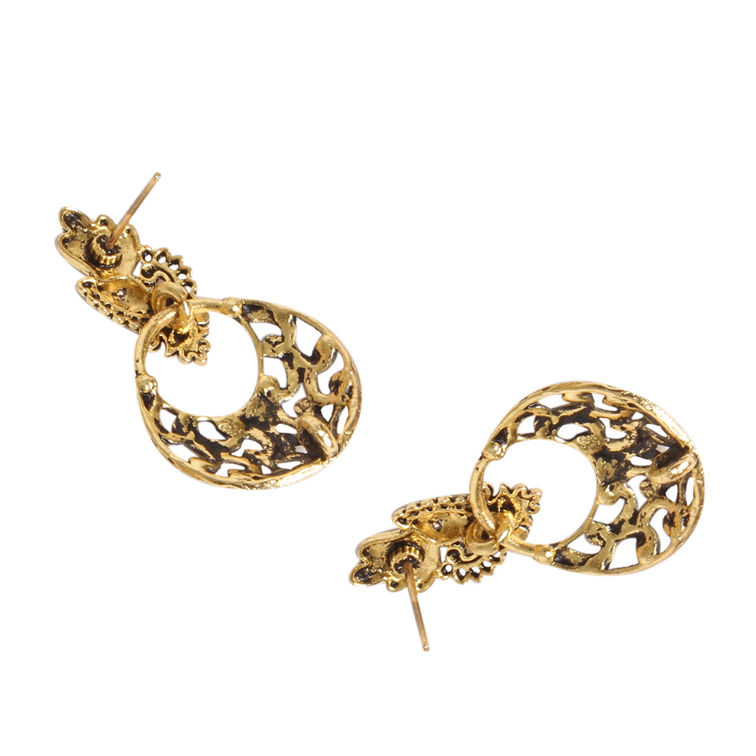 ETHNIC GOLD-TONED OXIDIZED PEACOCK DROP EARRINGS