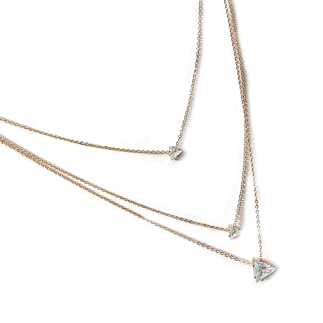 Triangular Diamante Stud Rose Gold-Toned Triple Layered Necklace