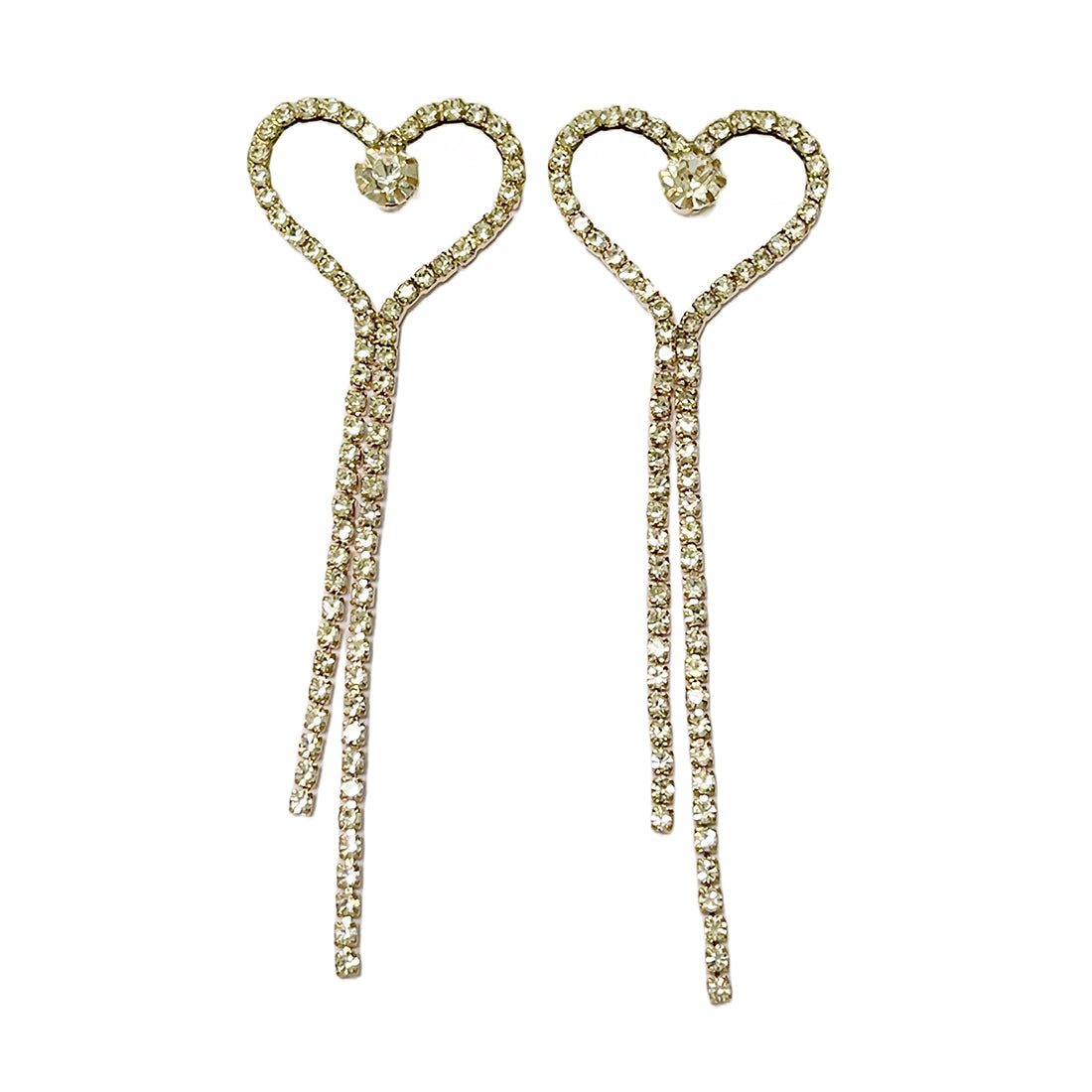 Ayesha Heart White Diamante Crystal Studded Rose Gold-Toned Long Tassel Drop Earrings
