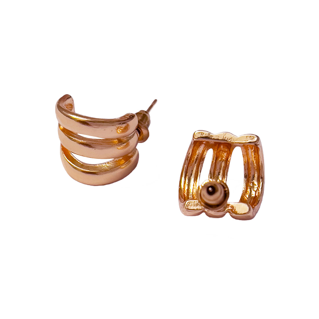 Contemporary Bold Rose Gold-Toned Triple-Layered Mini Open-Hoop Earrings