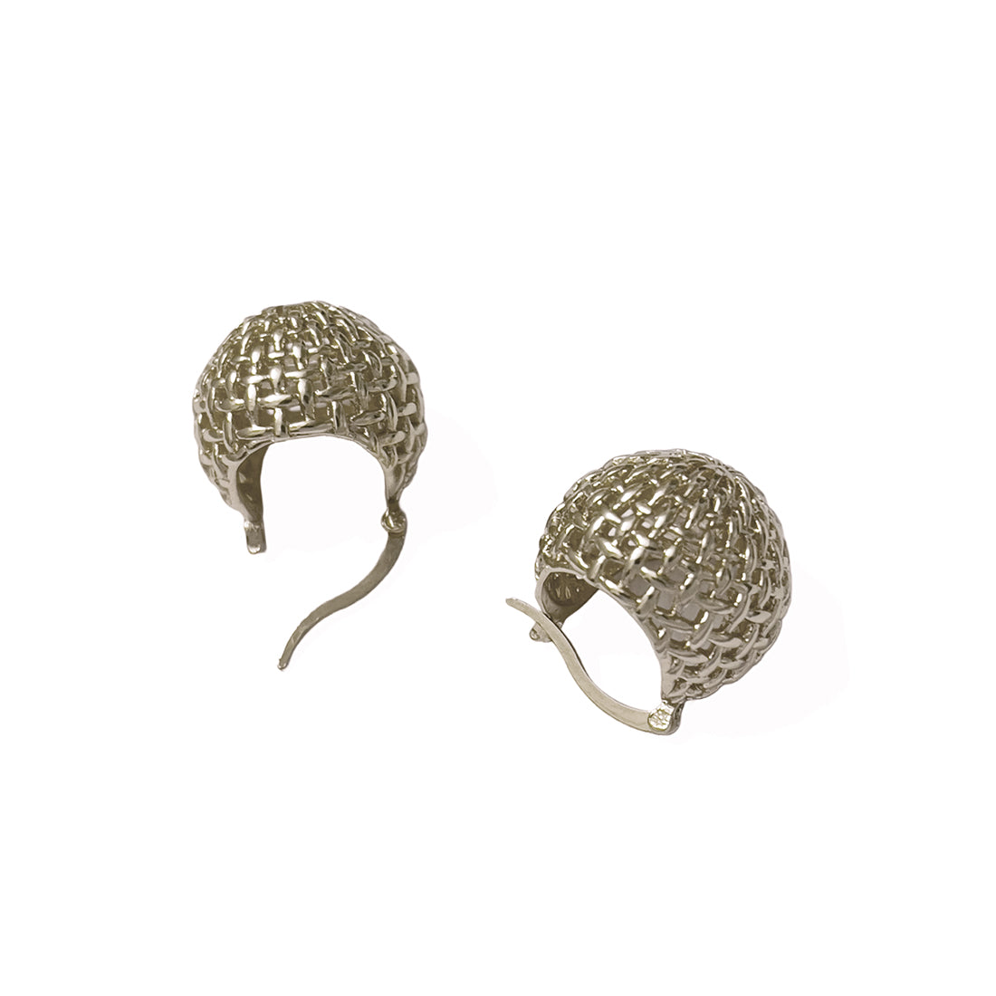 Contemporary Bold Silver-Toned Metallic Mini Disco Ball Basket Hoop Earrings