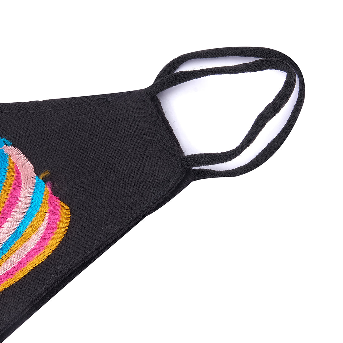 MULTICOLOR UNICORN & STARS EMBROIDERED BLACK CLOTH MASK