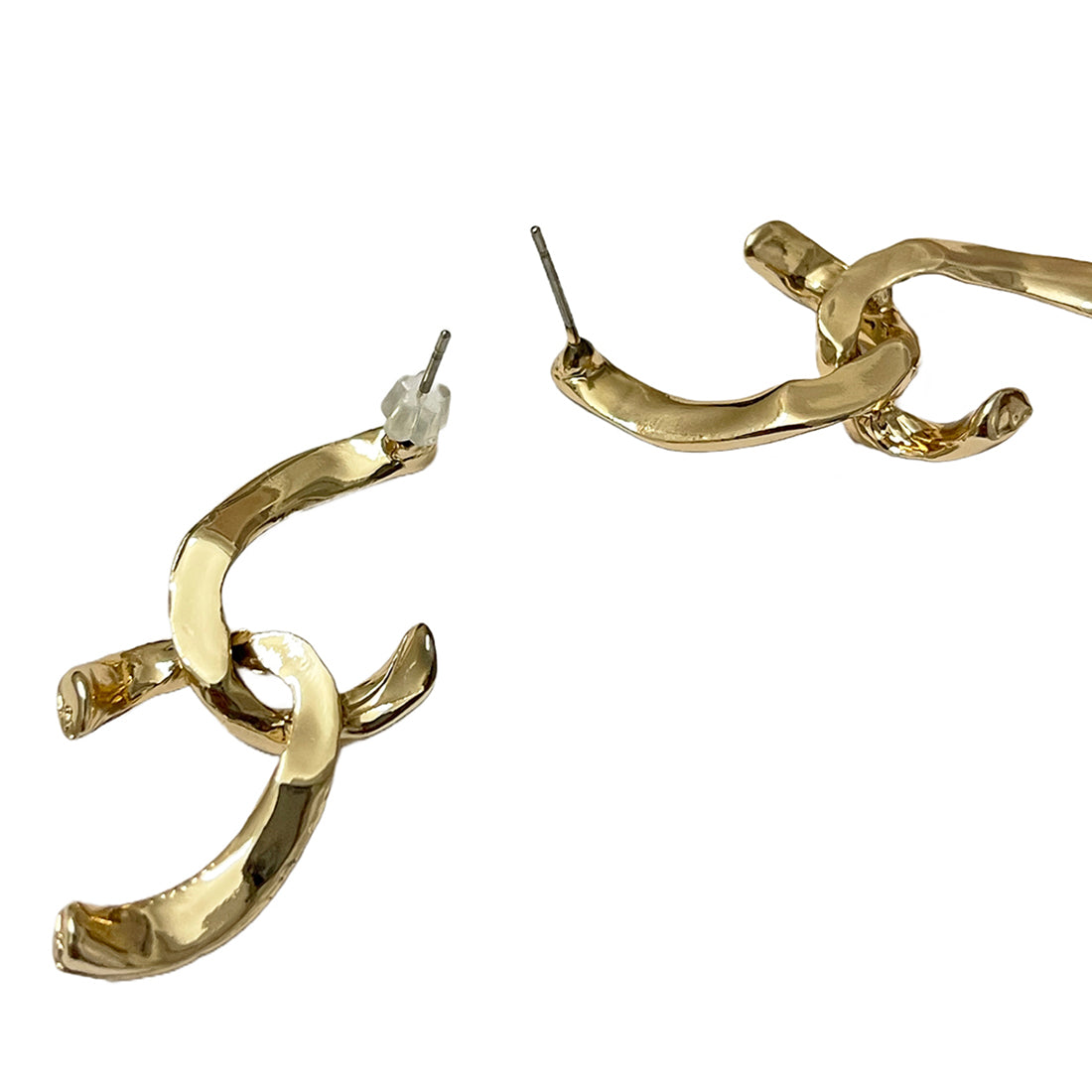Chain Link Gold-Toned Chunky Oversized Hammered Stud Earrings