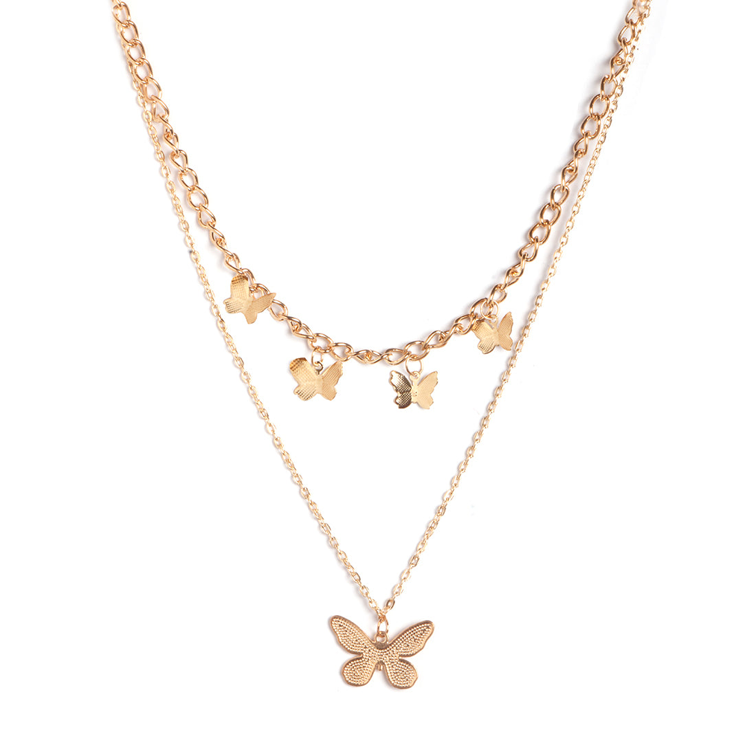 BUTTERFLY PENDANT STATEMENT GOLD-TONED LAYERED NECKLACE