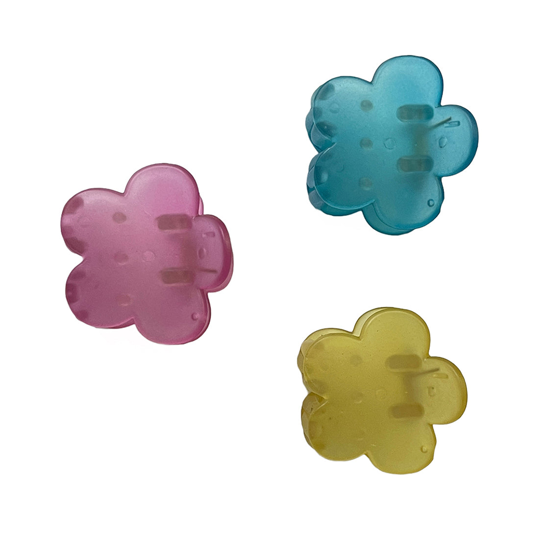 Set Of Three Pink, Yellow & Blue Flower Shaped Claw Clutch Clips