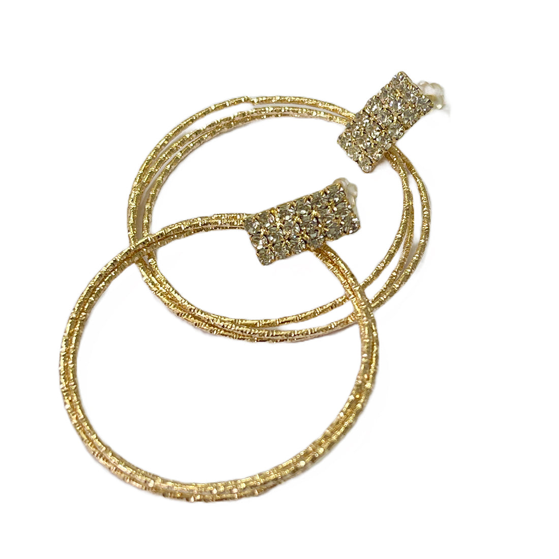 Ayesha Contemporary Diamante Studded Bar & Metallic Circular Drop Earrings
