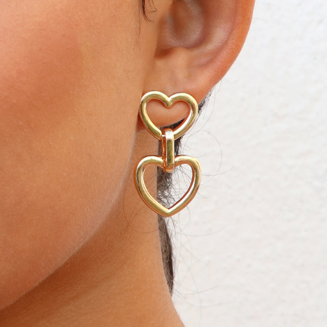 CONTEMPORARY HEART GOLD-TONED DOUBLE DROP EARRINGS