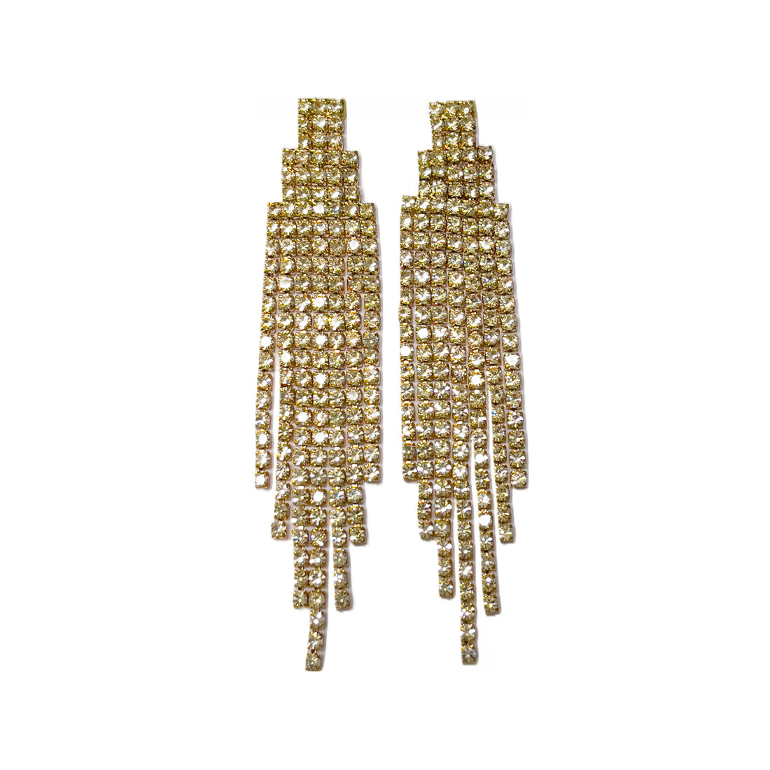 Ayesha Contemporary White Diamante Crystal Studded Gold-Toned Long Tassel Drop Earrings