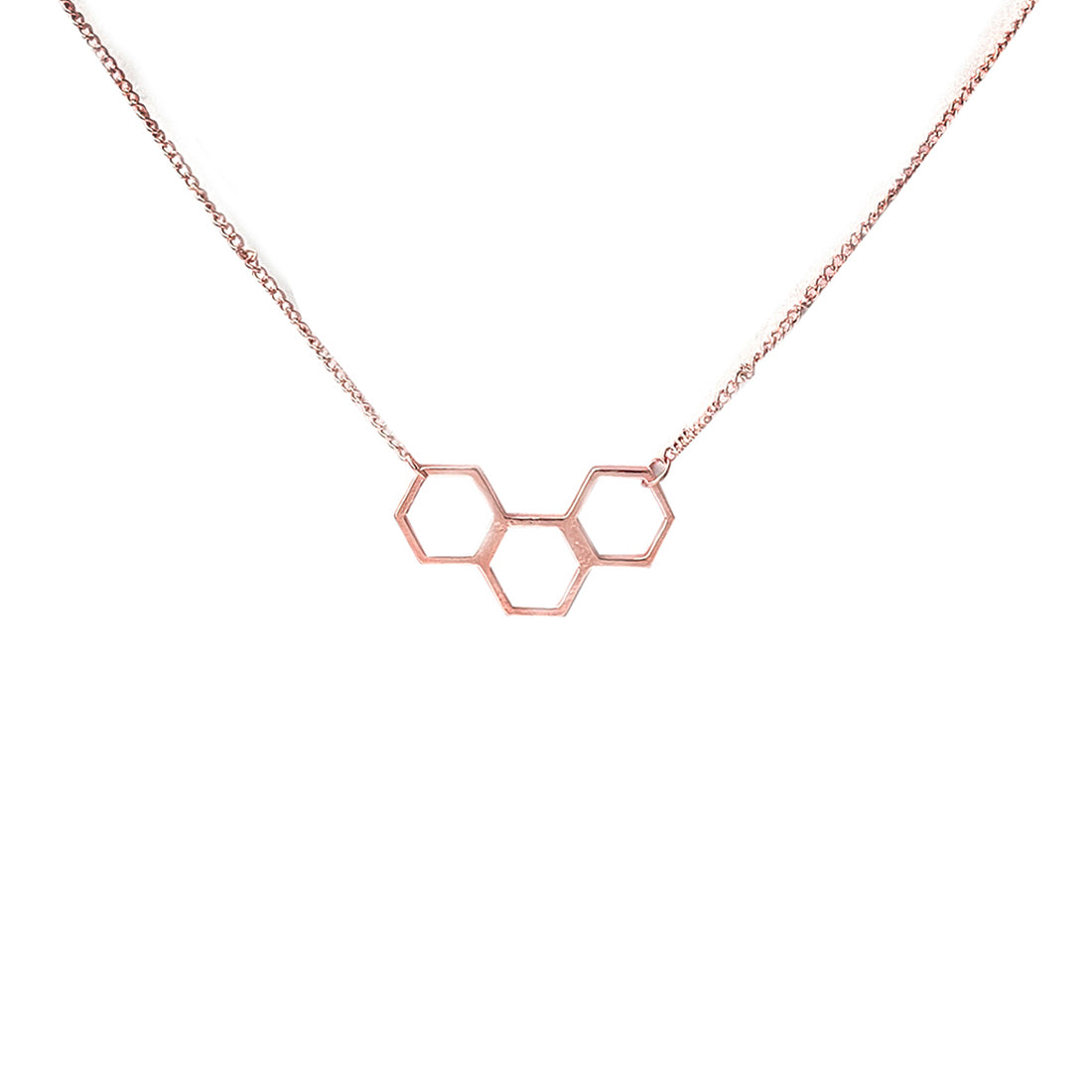 Set Of Two Hexagon & Diamante Wings Mini Pendant Rose Gold-Toned Dainty Necklaces