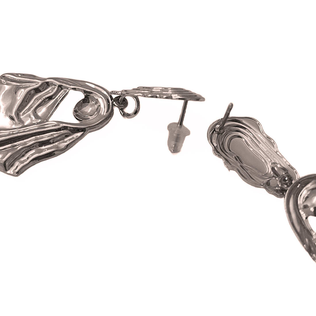 Oversized Hammered Silver-Toned Leaf Drop Earrings