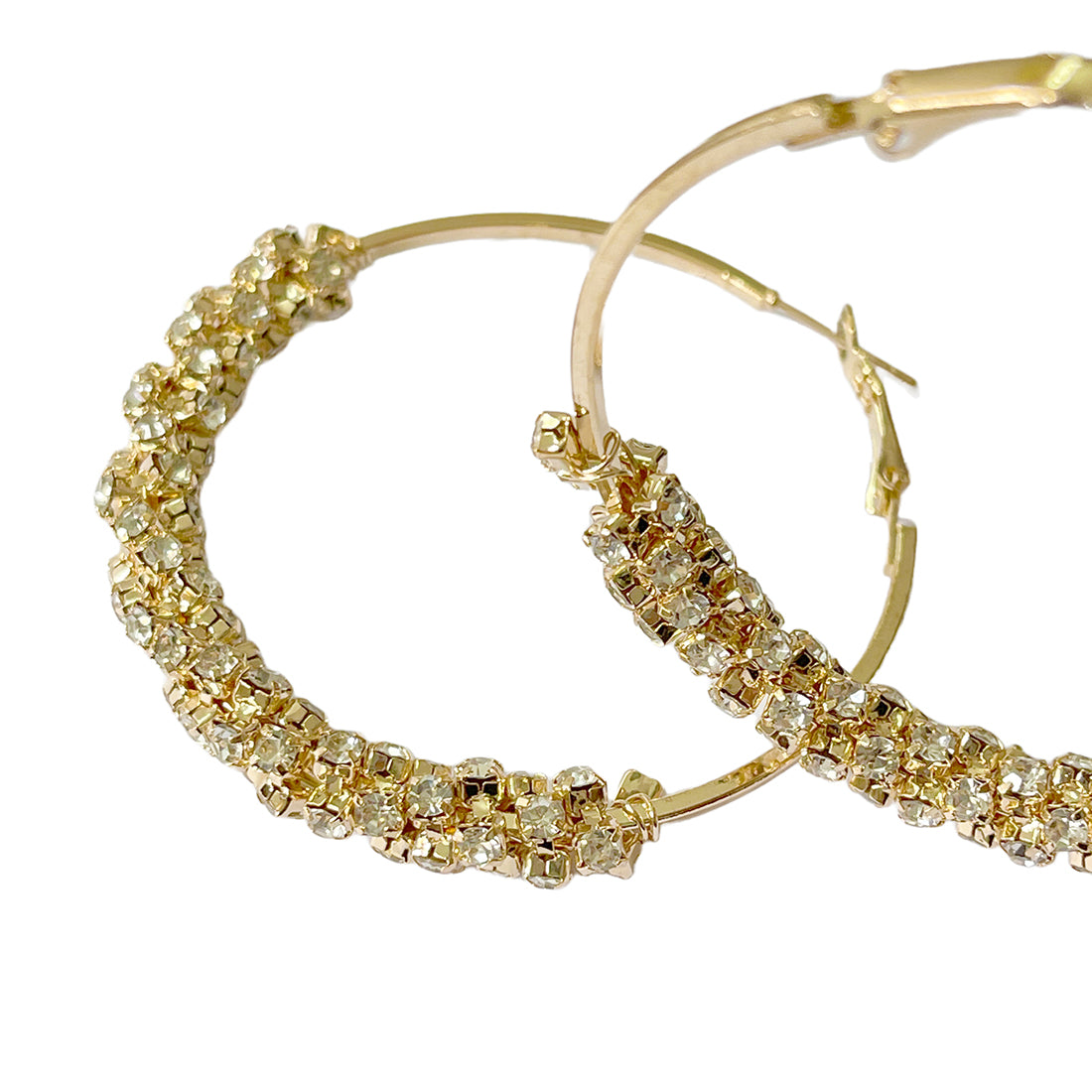 Ayesha Trendy Gold-Toned Rhinestone Studded Oversized Hoop Earrings