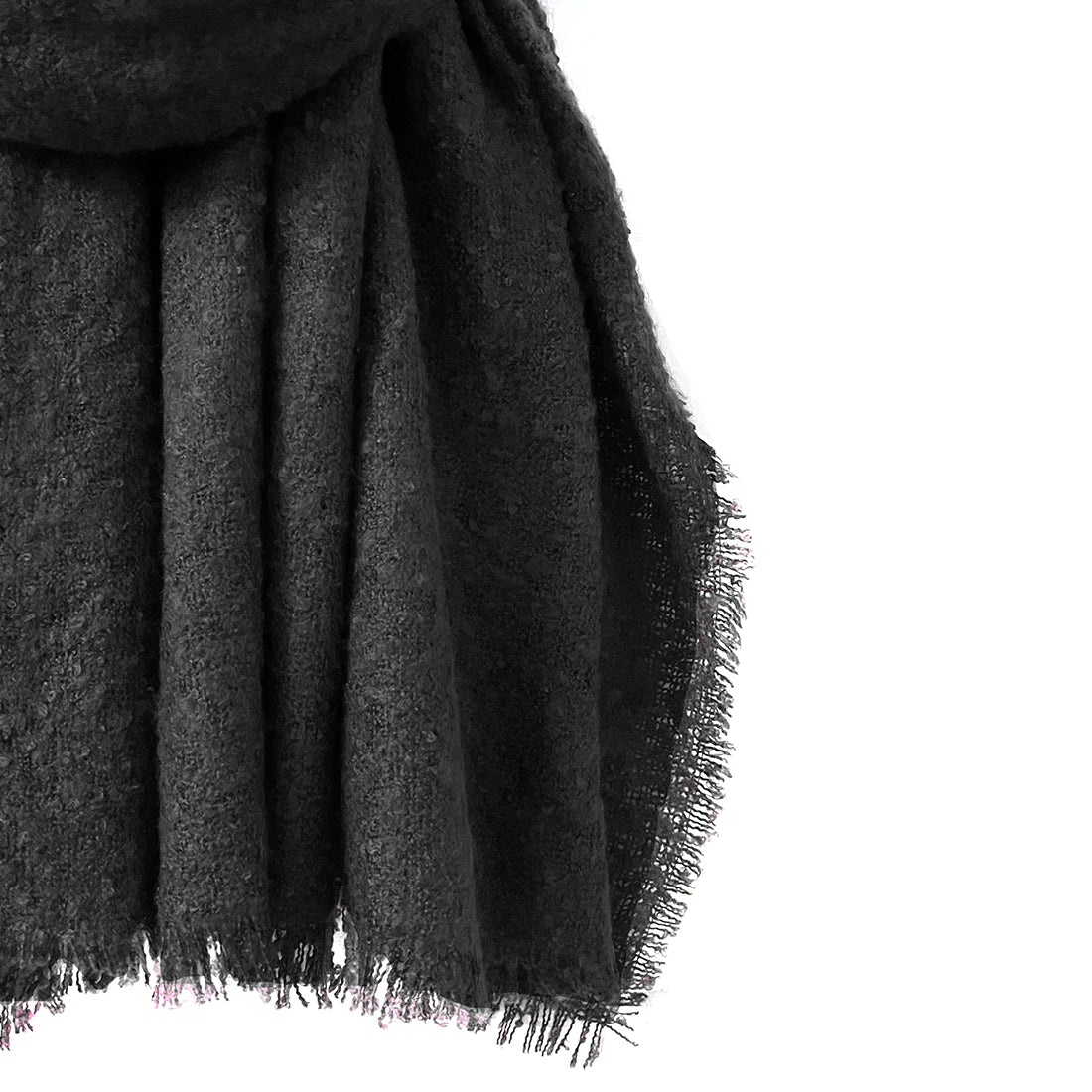 Contemporary Solid Black Thick Textured Woolen Winter Muffler Scarf